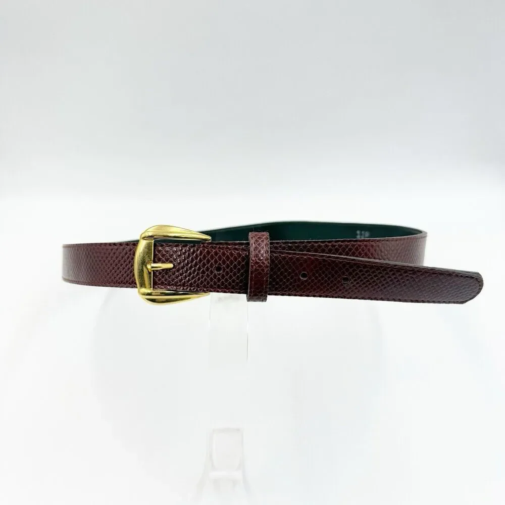 Women Snakeskin Pattern Dress Belt Slim Red Size 12 Gold Buckle